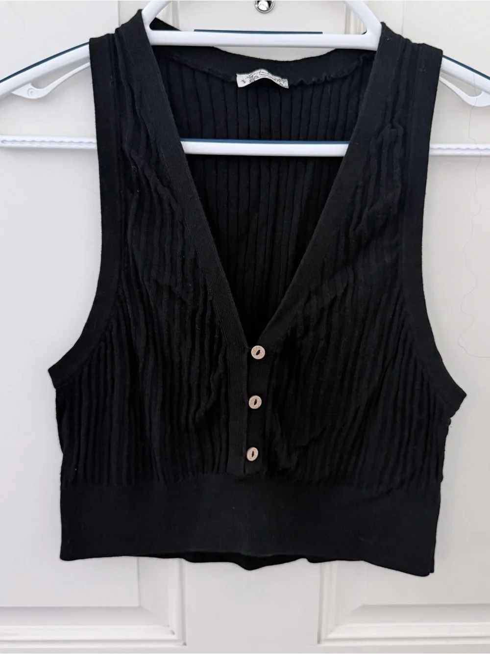 Free People Saturday Morning Crop Top L | Black Ribbed